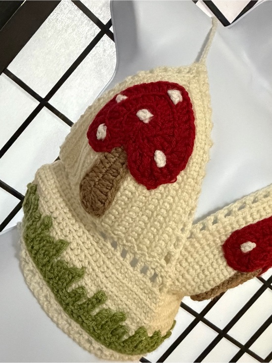 Tops - Women’s Handmade Cream Crochet Mushroom Crop Top